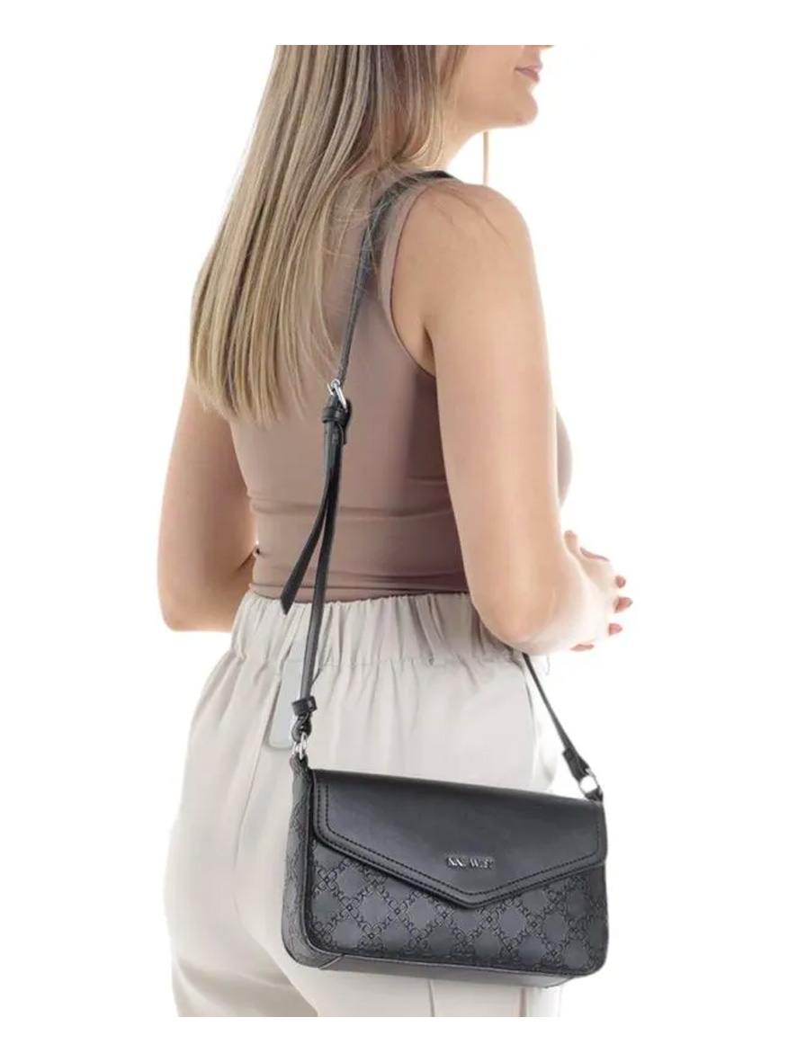 Nine West Bowie Mini Flap Crossbody Bag Black Embossed