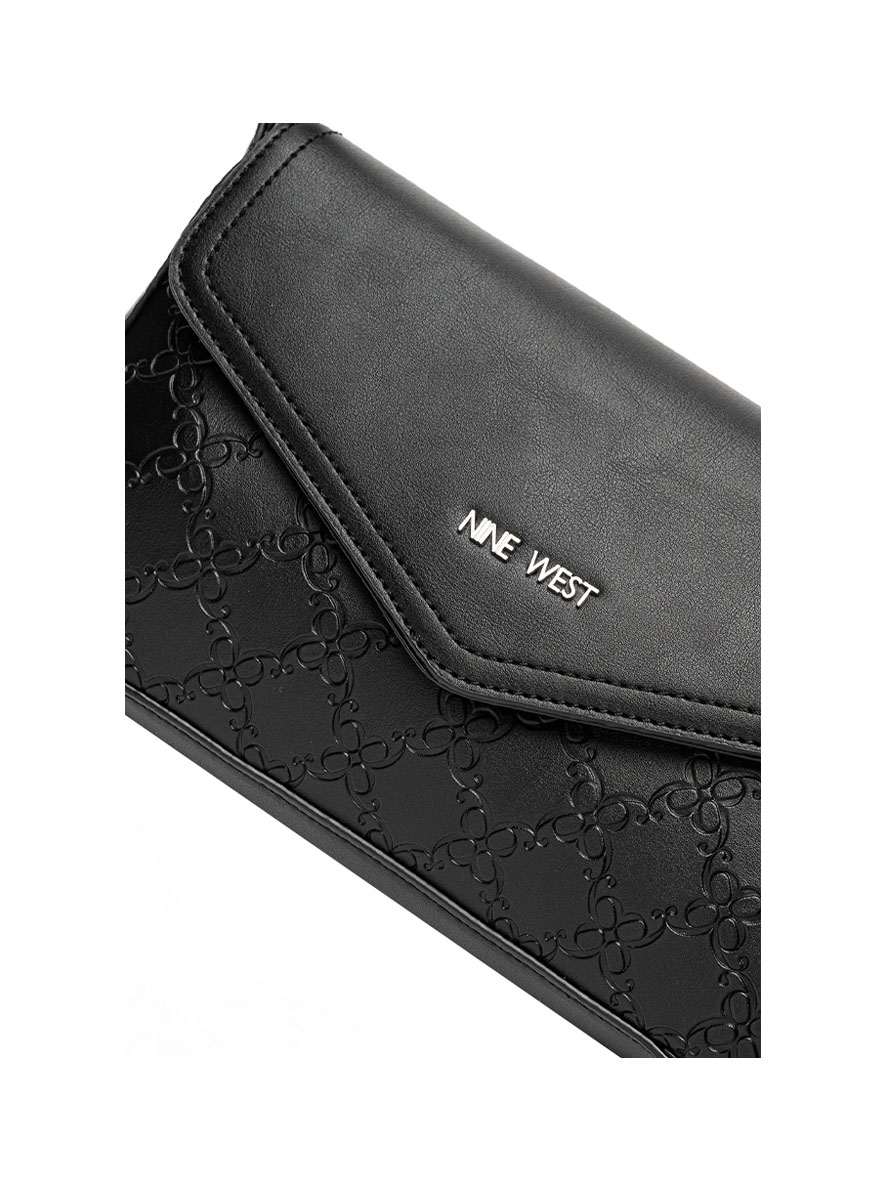 Nine West Bowie Mini Flap Crossbody Bag Black Embossed
