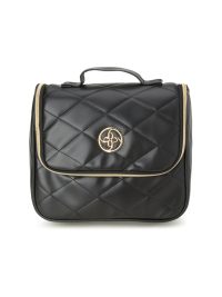 Nine West Cosmetics Organizer Travel Bag with Hanging Hook Black Quilt Gold Trim