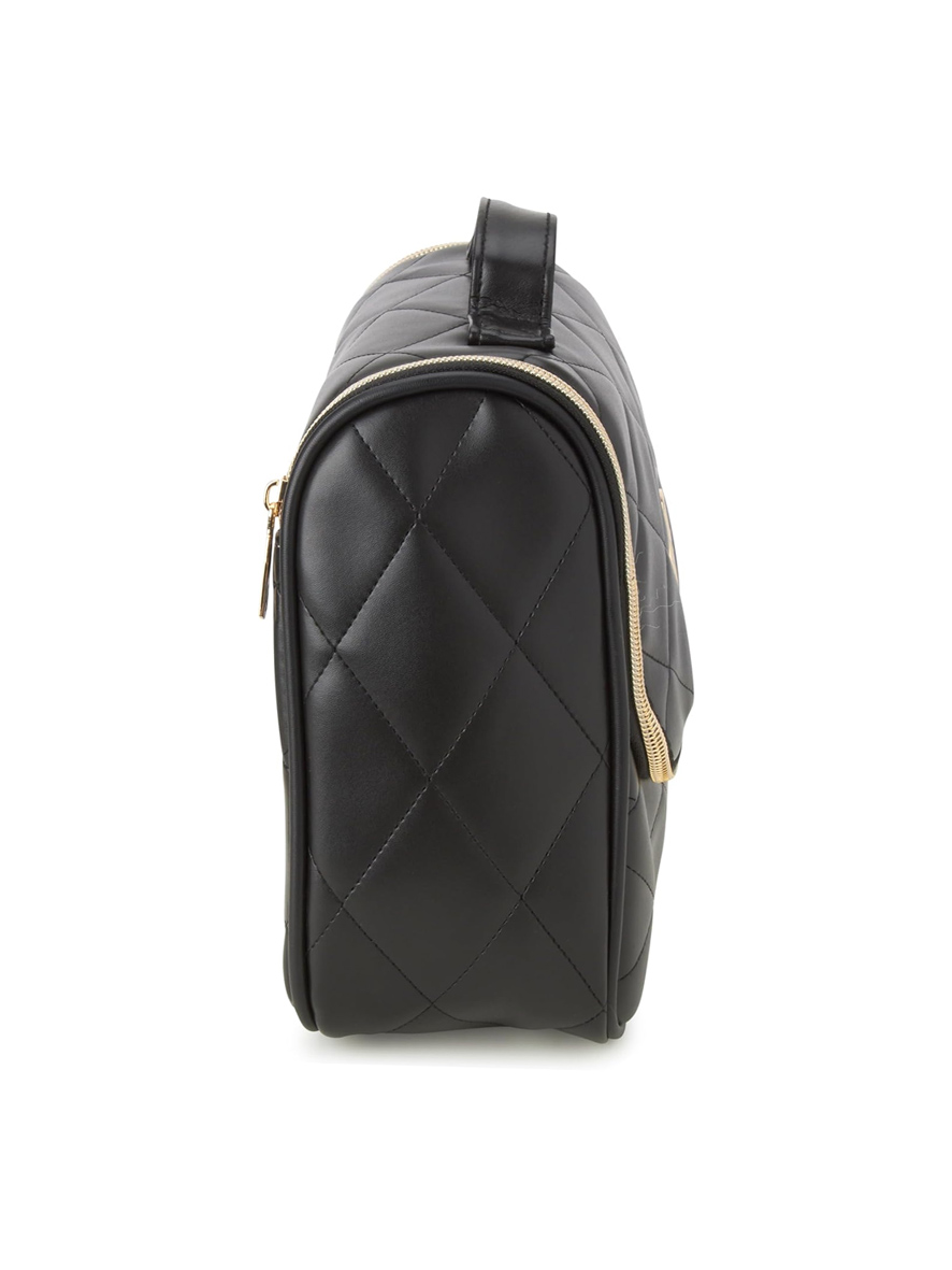 Nine West Cosmetics Organizer Travel Bag with Hanging Hook Black Quilt Gold Trim