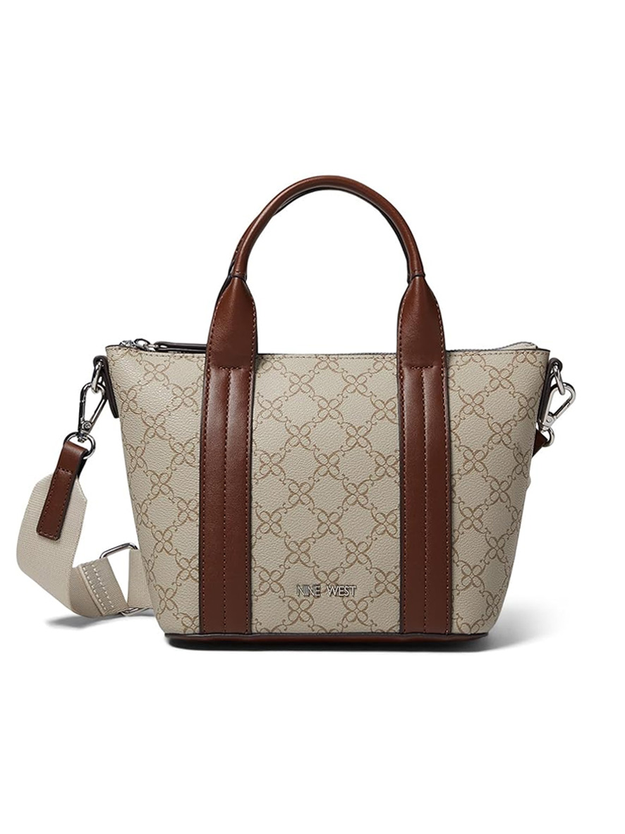 Nine West Kyndall Mini Tote Bag Mushroom Logo Mahogany