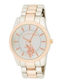 U.S. Polo Assn. Two Tone Silver and Rose Gold Women's Bracelet Watch with Notched Bezel