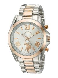 U.S. Polo Assn. Unisex Two-toned Silver and Rose Gold Chronograph Style Bracelet Watch with Roman Numerals