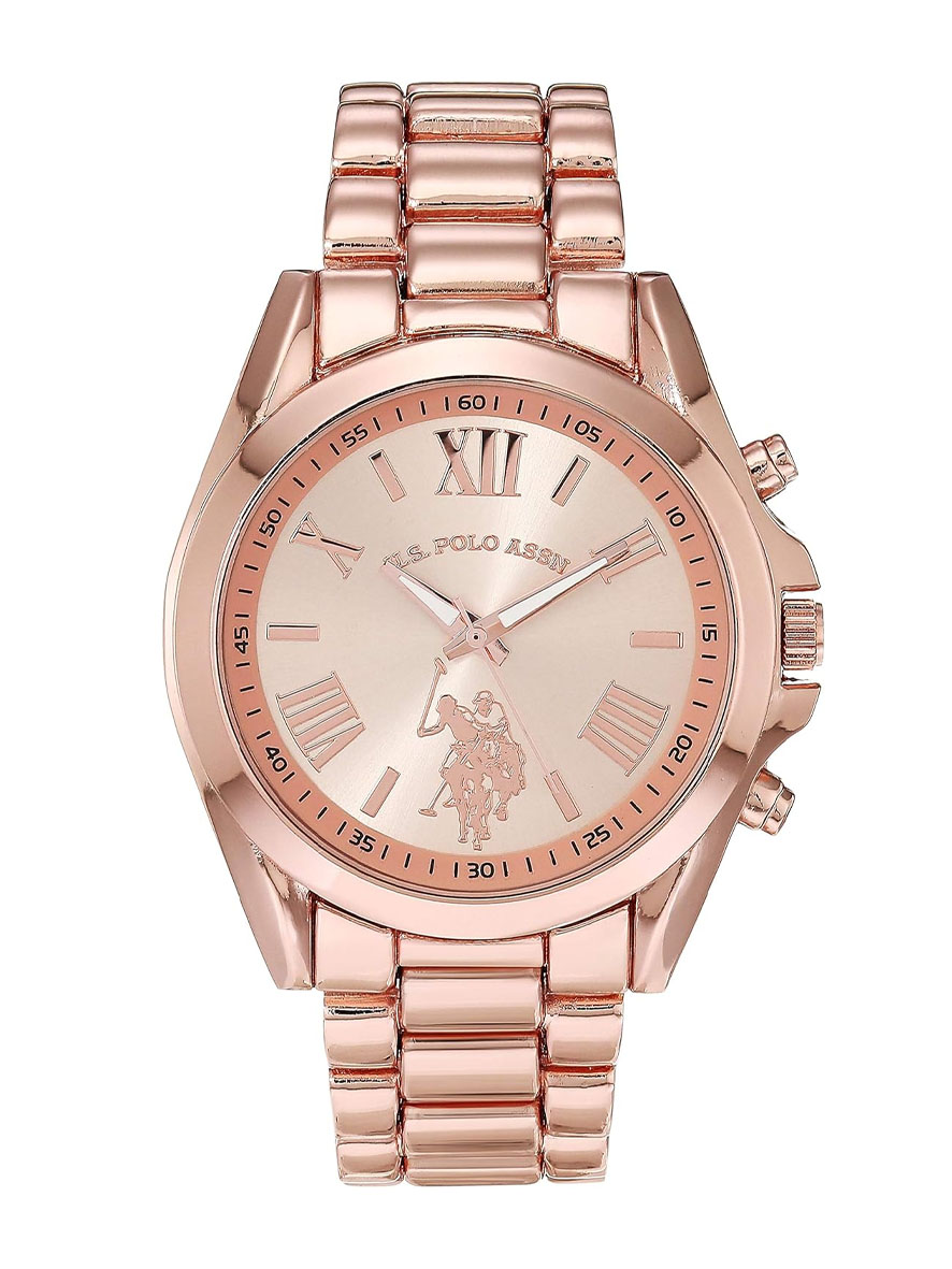 U.S. Polo Assn. Unisex Rose Gold Chronograph Style Bracelet Watch with Roman Numerals
