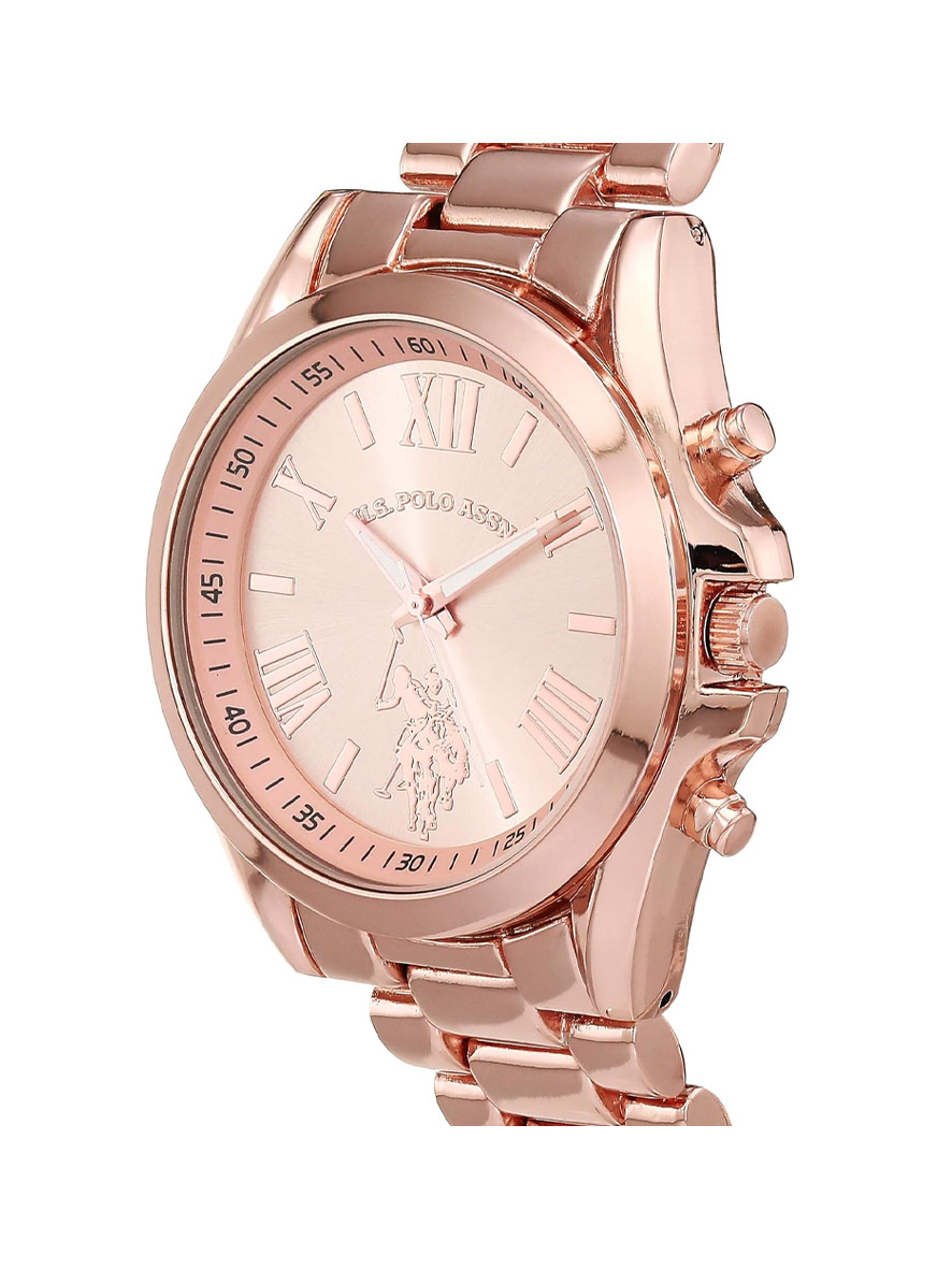 U.S. Polo Assn. Unisex Rose Gold Chronograph Style Bracelet Watch with Roman Numerals