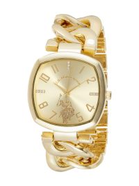 U.S. Polo Assn. Women's Gold Tone Chain Link Bracelet Watch with Rhinestones