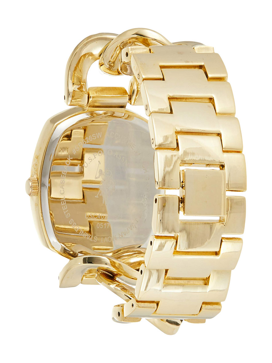 U.S. Polo Assn. Women's Gold Tone Chain Link Bracelet Watch with Rhinestones