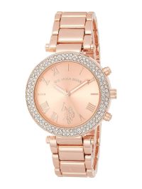 U.S. Polo Assn. Women's Quartz Rose Gold Bracelet Dress Watch with Faced Bezel