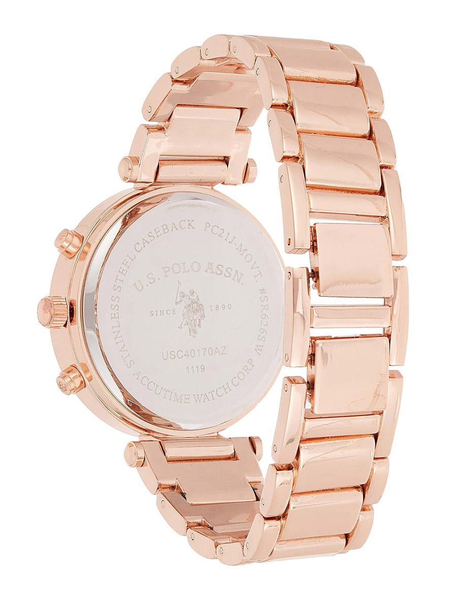 U.S. Polo Assn. Women's Quartz Rose Gold Bracelet Dress Watch with Faced Bezel