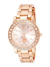 U.S. Polo Assn. Women's Rose Gold Bracelet Watch with Crystal Bezel