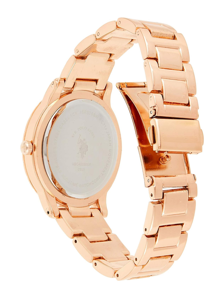 U.S. Polo Assn. Women's Rose Gold Bracelet Watch with Crystal Bezel