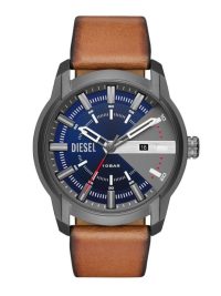 Diesel Men's Armbar Three Hand Date Gunmetal Tone Stainless Steel Watch with Blue Dial