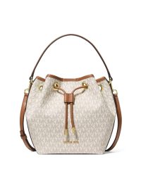 Michael Kors Avery Medium Signature Logo Bucket Messenger Bag Vanilla Acorn