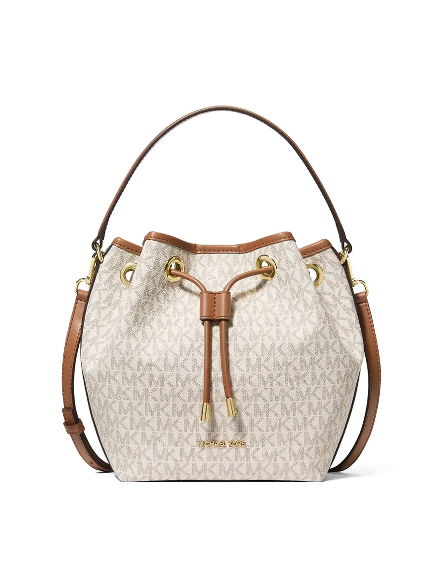 Michael Kors Avery Medium Signature Logo Bucket Messenger Bag Vanilla Acorn