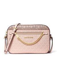 Michael Kors Jet Set Large Metallic Signature Logo Crossbody Bag Powder Blush