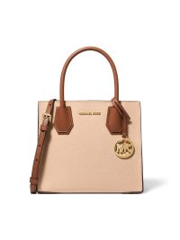 Michael Kors Mercer Medium Two Tone Pebbled Leather Crossbody Bag Luggage Multi