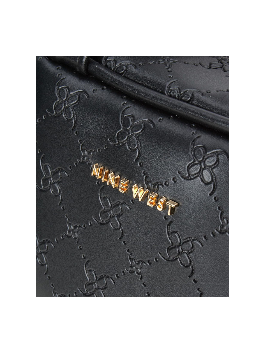 Nine West Makeup Bag Cosmetic Organizer Weekender Lattice Pattern Faux Leather Black