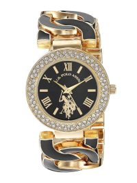 U.S. Polo Assn. Women's Analog Quartz Watch with Alloy Resin Filled Strap Black Gold