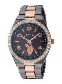 U.S. Polo Assn. Women's Analog Quartz Watch with Alloy Strap Two-Tone Black Rose Gold