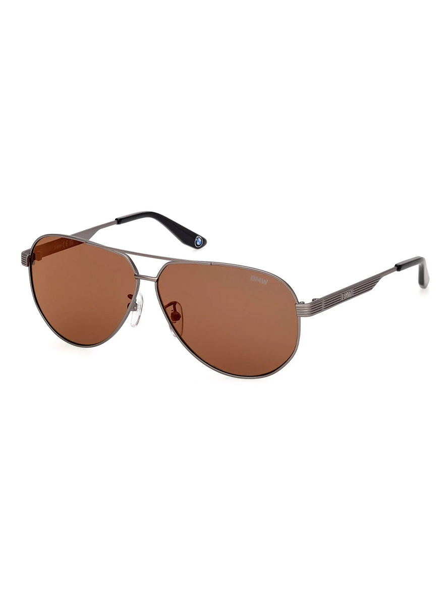 BMW Men's Aviator Sunglasses Matte Dark Ruthenium Silver Frame Mirror Brown Bordeaux Lens
