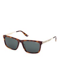 BMW Men's Rectangle Sunglasses Havana Pale Gold Frame Green Lens