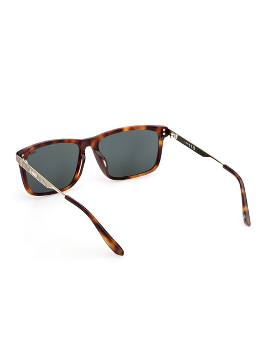 BMW Men's Rectangle Sunglasses Havana Pale Gold Frame Green Lens