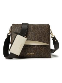 Calvin Klein Chrome Signature Messenger Bag Brown Khaki Black White