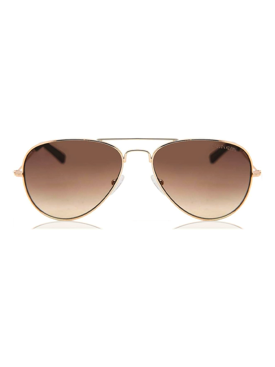 Calvin Klein Women's Aviator Sunglasses Gold Frame Brown Gradient Lens