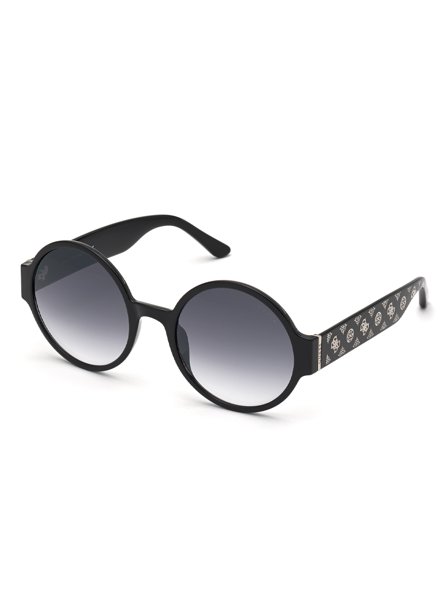 Guess Women's Round Sunglasses Shiny Black Frame Smoke Gradient Lens