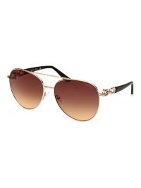 Guess Women's Aviator Sunglasses Shiny Pale Gold Frame Brown Gradient Lens