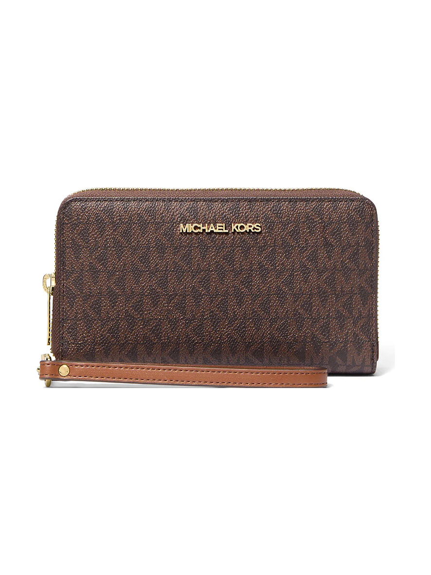 Michael Kors Jet Set Signature Logo Smartphone Wristlet Brown