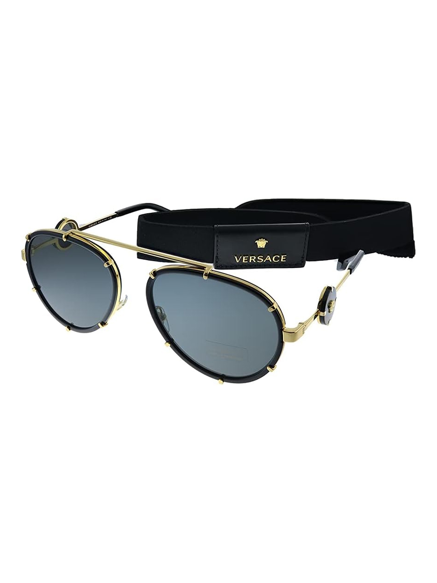 Versace Aviator Sunglasses Black Gold Metal Frame Grey Lens