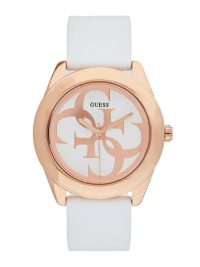 Guess Ladies G Twist Watch Silver White Dial White Silicon Strap