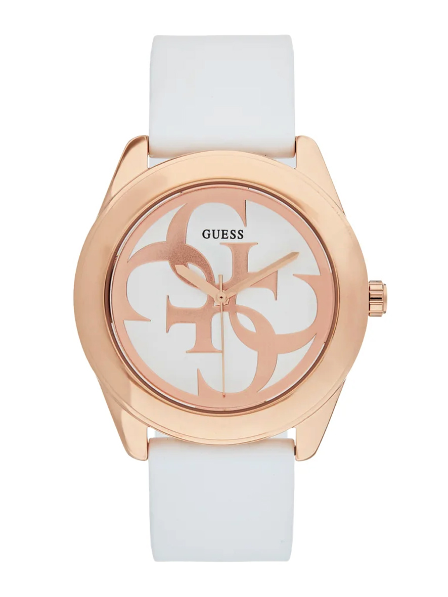 Guess Ladies G Twist Watch Silver White Dial White Silicon Strap