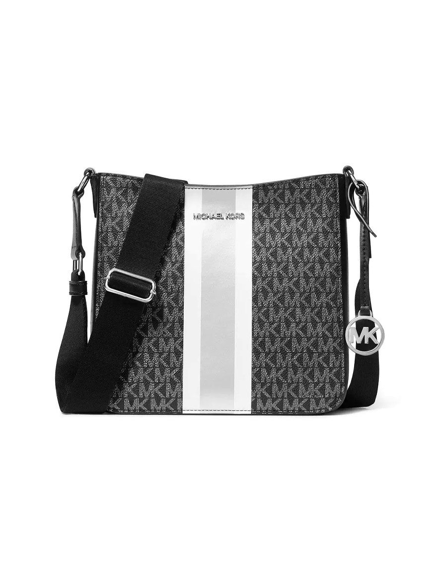 Michael Kors Jet Set Small Signature Logo Stripe Crossbody Bag Black