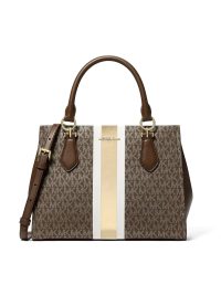 Michael Kors Marilyn Medium Logo Stripe Satchel Brown