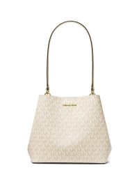 Michael Kors Pratt Medium Signature Logo Shoulder Bag Light Cream Multi