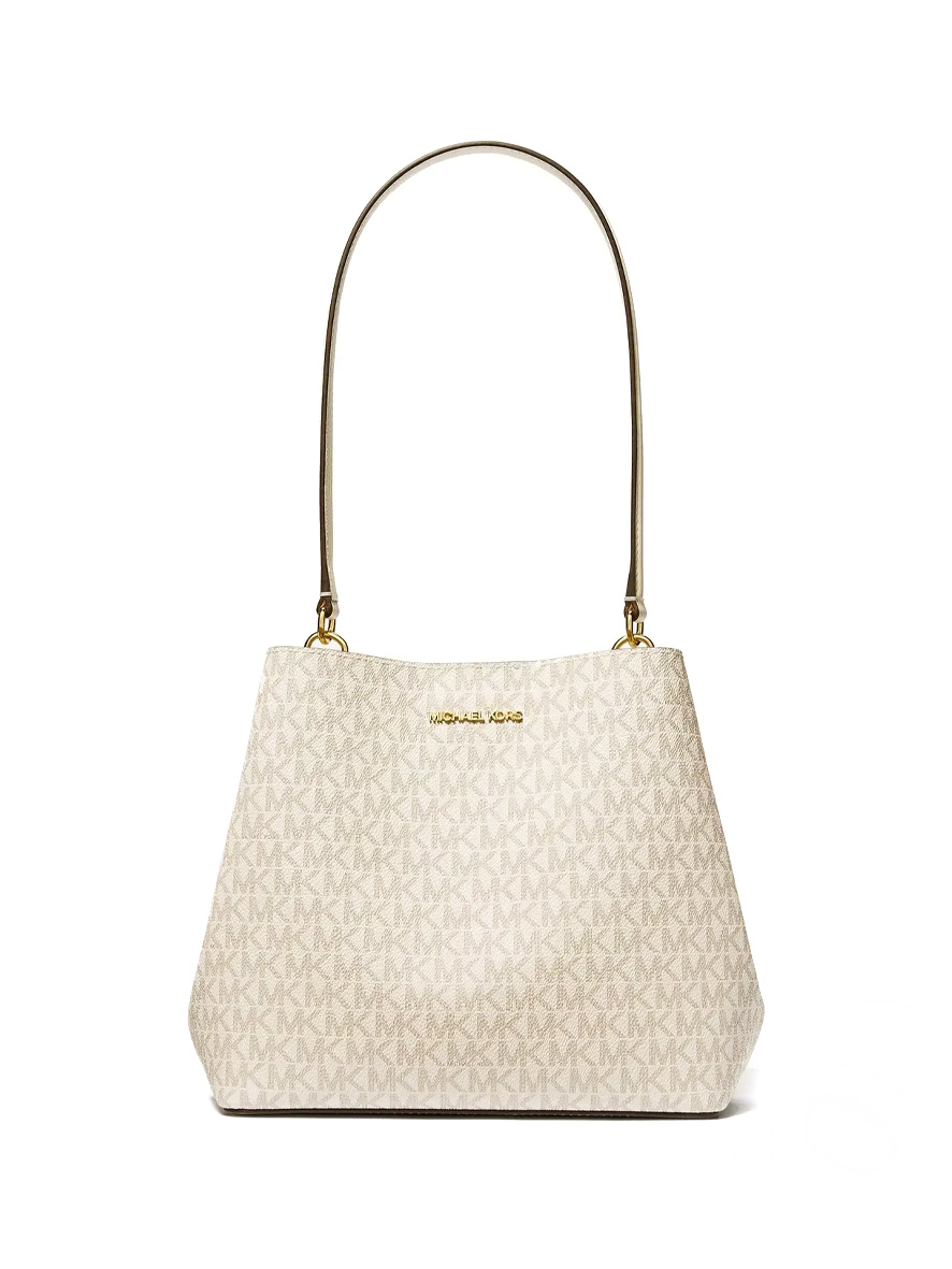 Michael Kors Pratt Medium Signature Logo Shoulder Bag Light Cream Multi