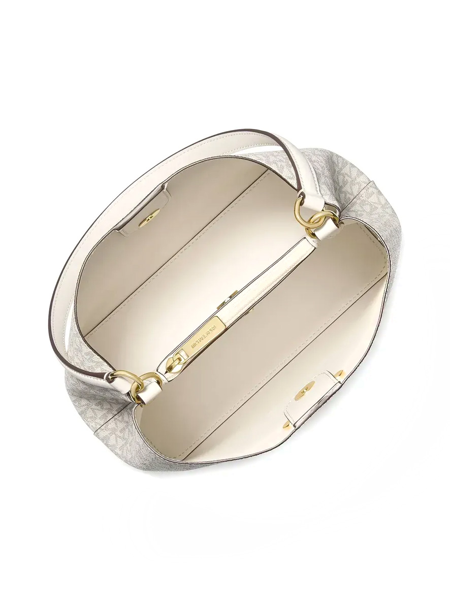 Michael Kors Pratt Medium Signature Logo Shoulder Bag Light Cream Multi