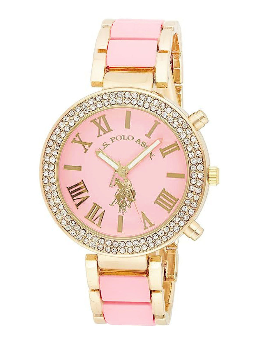U.S. Polo Assn. Women's Gold Tone and Pink Bracelet Watch