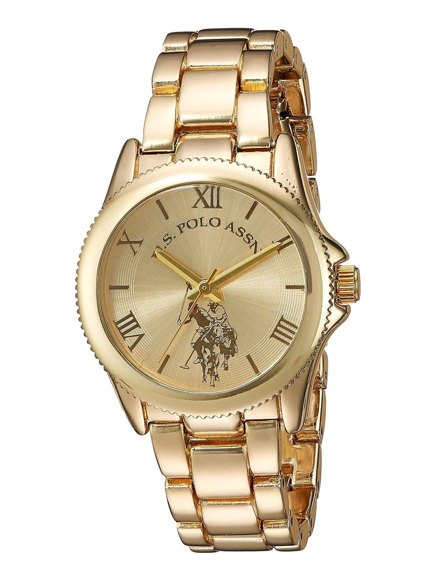 U.S. Polo Assn. Women's Analog Watch Gold Tone Champagne Dial Stainless Steel Bracelet