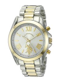 U.S. Polo Assn. Women's Analog Watch Silver Dial with Two-Tone Silver and Gold Stainless Steel Bracelet