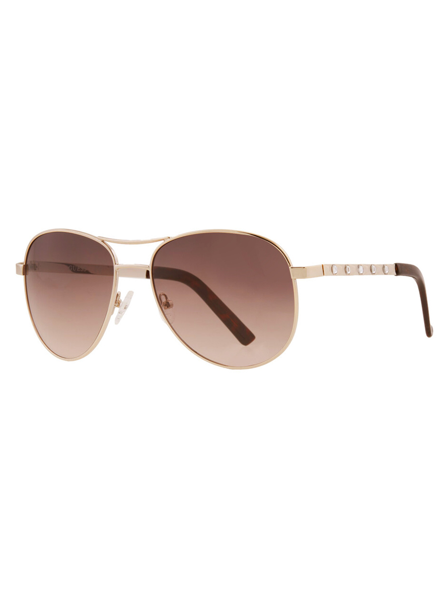 Guess Aviator Sunglasses Shiny Gold Frame Brown Gradient Lens