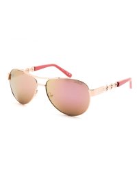 Guess Sunglasses Aviator Shiny Rose Gold Frame Rose Brown Mirror Lens