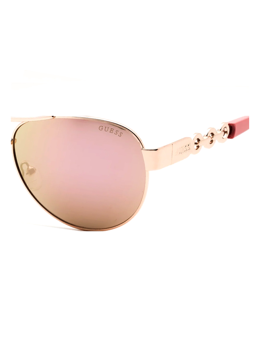 Guess Sunglasses Aviator Shiny Rose Gold Frame Rose Brown Mirror Lens