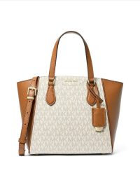 Michael Kors Taryn Small Signature Logo and Leather Convertible Crossbody Bag Vanilla Acorn