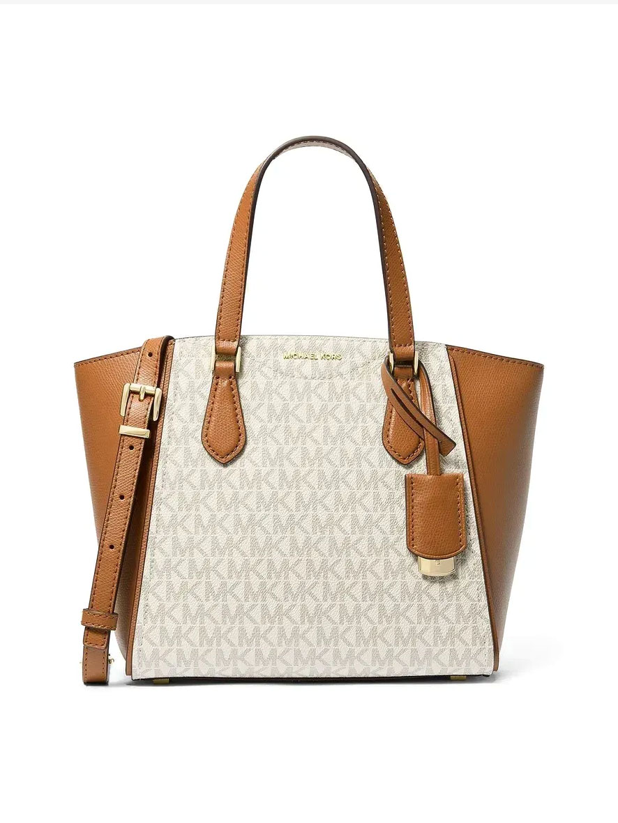 Michael Kors Taryn Small Signature Logo and Leather Convertible Crossbody Bag Vanilla Acorn