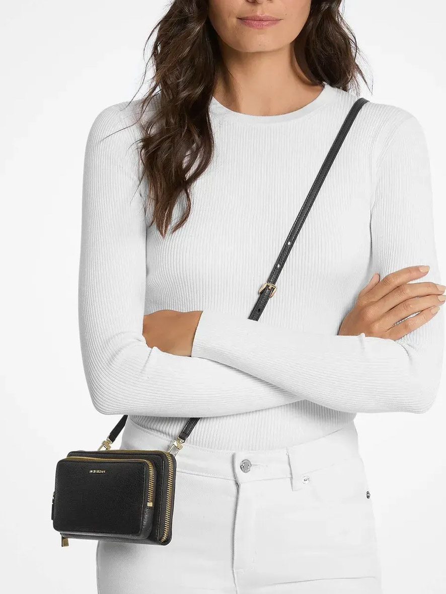 Michael Kors Jet Set Large Pebbled Leather Convertible Crossbody Bag Black
