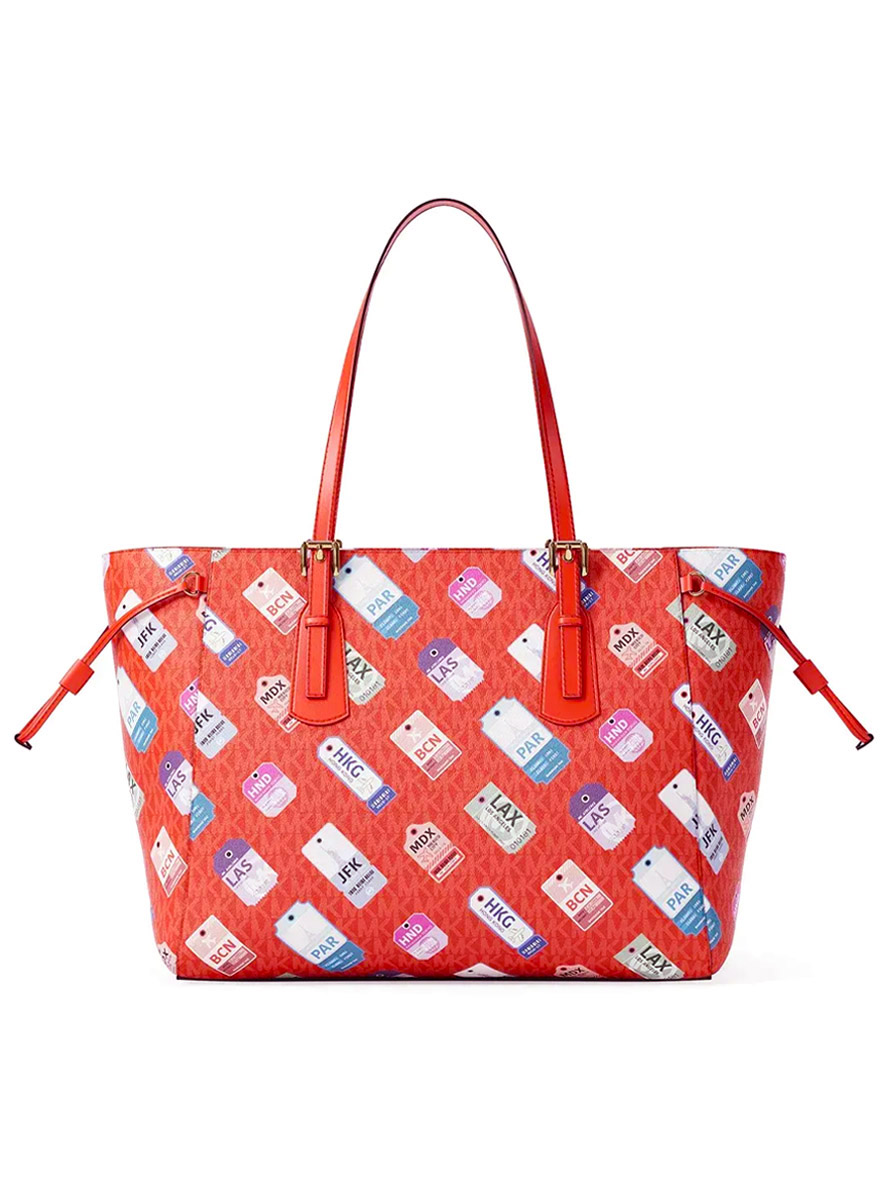 Michael Kors Voyager Large Printed Signature Logo Tote Bag Dark Sangria