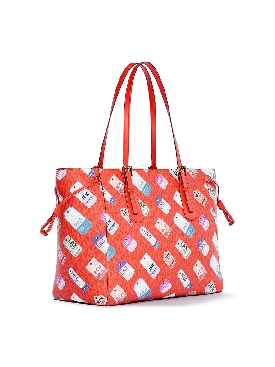 Michael Kors Voyager Large Printed Signature Logo Tote Bag Dark Sangria